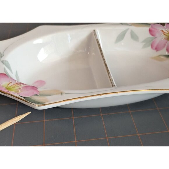 Noritake Azalea 2-Part & oval Relish Dish 8 1/4" Porcelain Floral - Picture 15 of 16